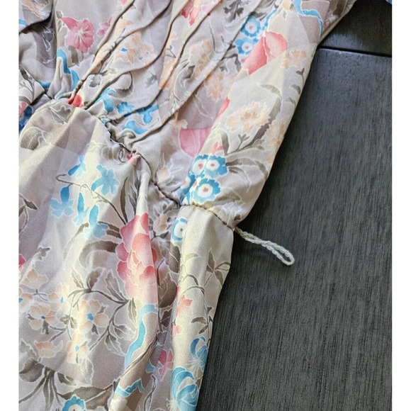 Vintage Sears Tan Beige Floral Dress Size L (38 Chest) No Belt Secretary Office - Picture 8 of 10